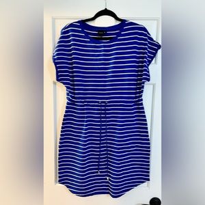 Rafaella Womens Short Sleeve Drawstring Waist Dress L Blue